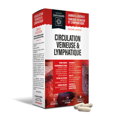 DAYANG GÉLULE CIRCULATION VEINEUSE ET LYMPHATIQUE Gélule, complément alimentaire veinotonique à base de plantes. - bt 45